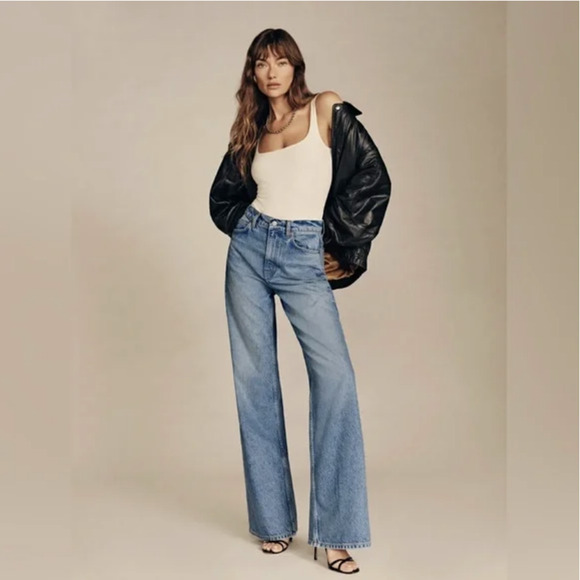 REFORMATION Cary Jeans Blue Rigid Denim LR Slouchy Wide Leg NWT - Picture 3 of 16